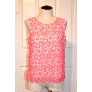 MM Couture Women's‎ M Sleeveless Top Blouse Ivory with Pink Crochet Floral Front